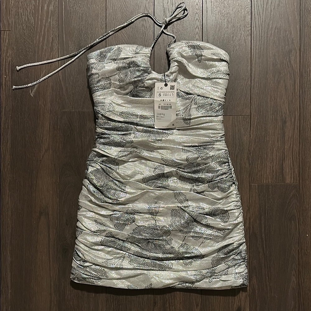 Zara silver metallic strapless minidress small BNWT